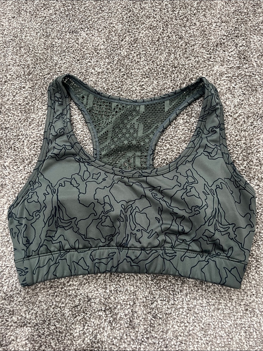 ZYIA Olive Green Abstract Print Racerback Sports Bra